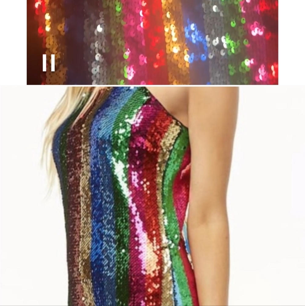 Multi Colored Sequined Spaghetti Strap Dress - Sz Large - NWT
